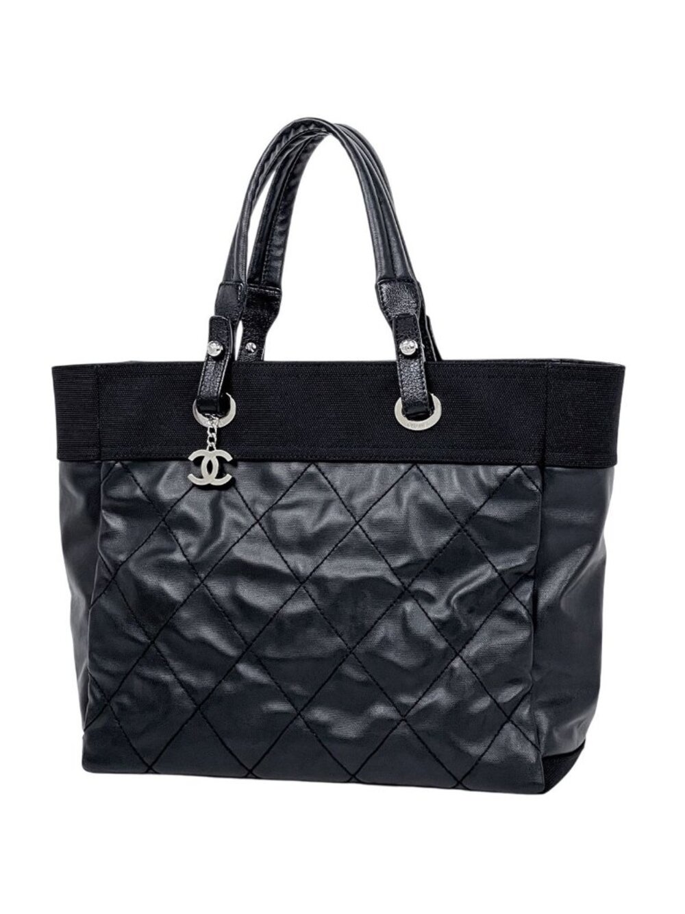Chanel Paris Biarritz Tote MM CC Logo Black